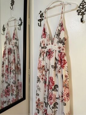 SHEIN White Maxi Dress with Pink and Brown Floral